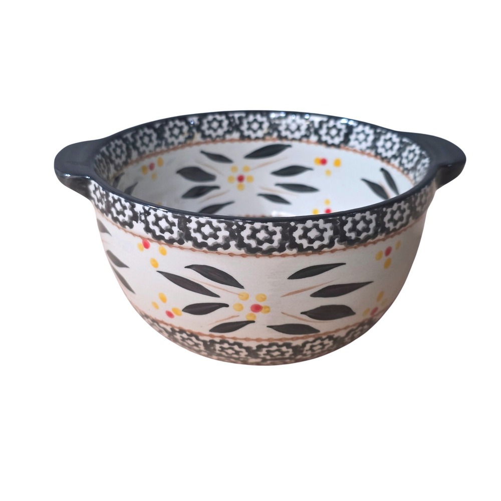 Temp-tations Old World 1.0 QT Round Baker with Lid Trivet Black Floral SQ-768087 - Picture 5 of 9
